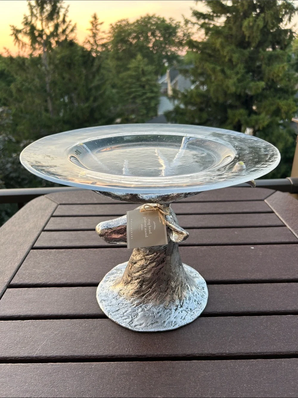 RARE Pottery Barn Stag Deer Head Cake Stand Pedestal Glass Platter Retired NWT
